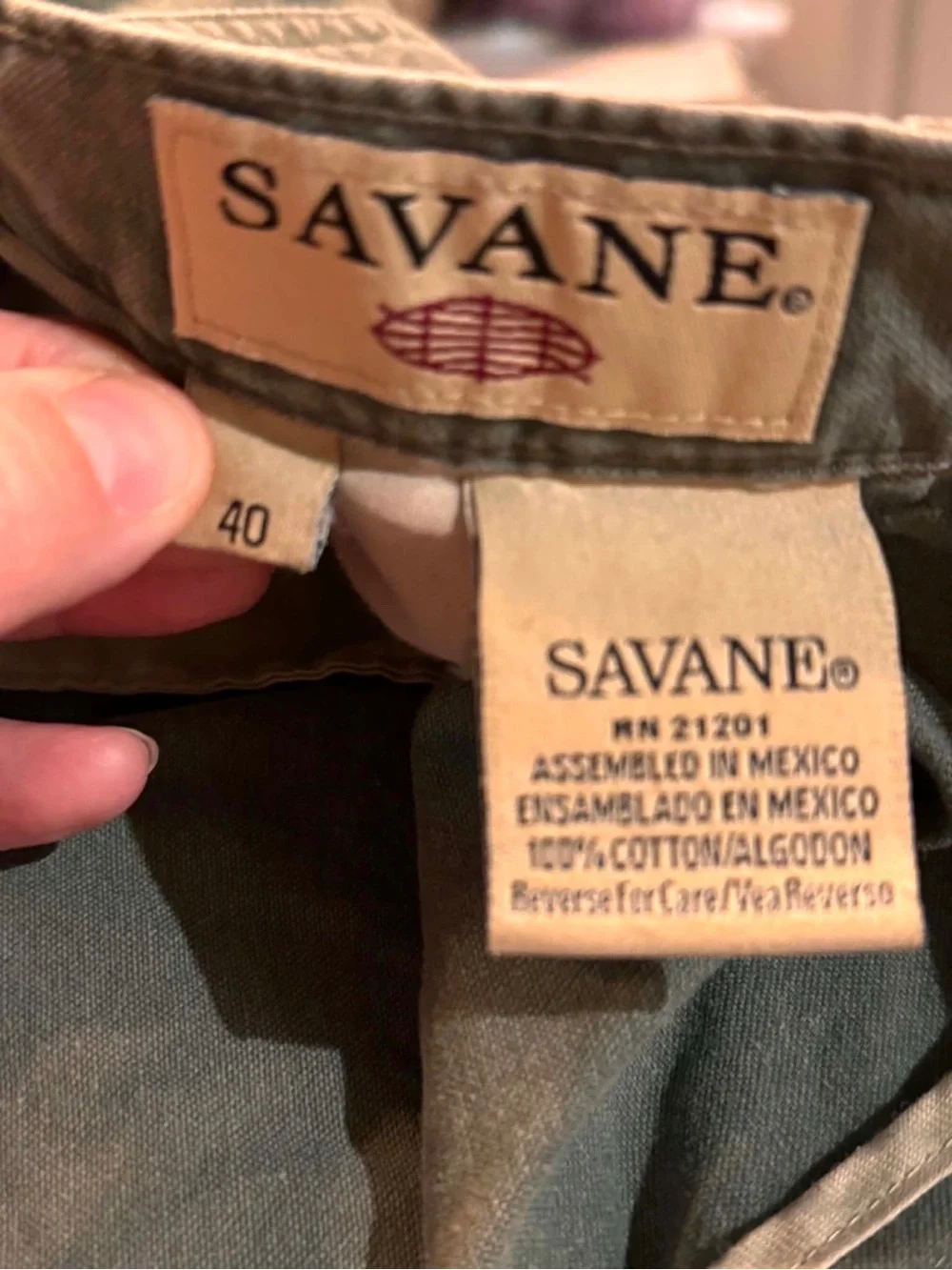 Savane Olive Green Flat-Front Men's Shorts size 40